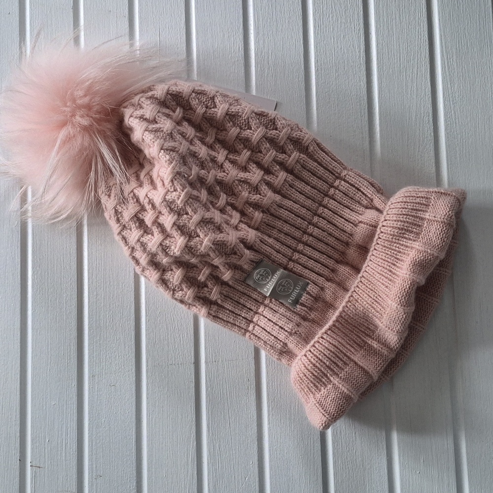 NWT Blush Pink Cashmere Wool Knit Chapeau Fox Fur